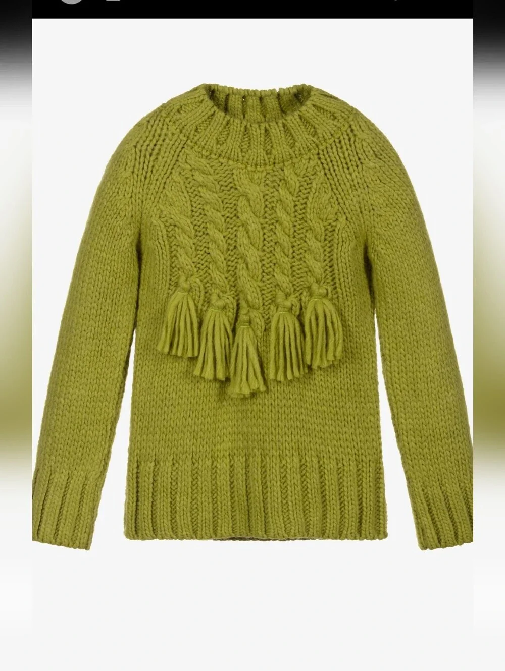 Mayoral Cream Cable-Knit Tassel Crewneck Sweater
